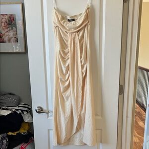 Light Cream Eyelet Draped Maxi Dress with Adjustable Spaghetti Straps